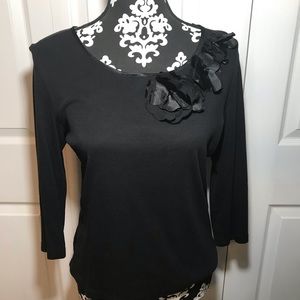 Jones New York Black Cotton Top with Flowers